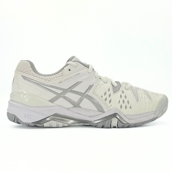 Asics Gel Resolution 6 Tennis Shoes Womens Size 7 White Silver Court Sneakers - Picture 5 of 11